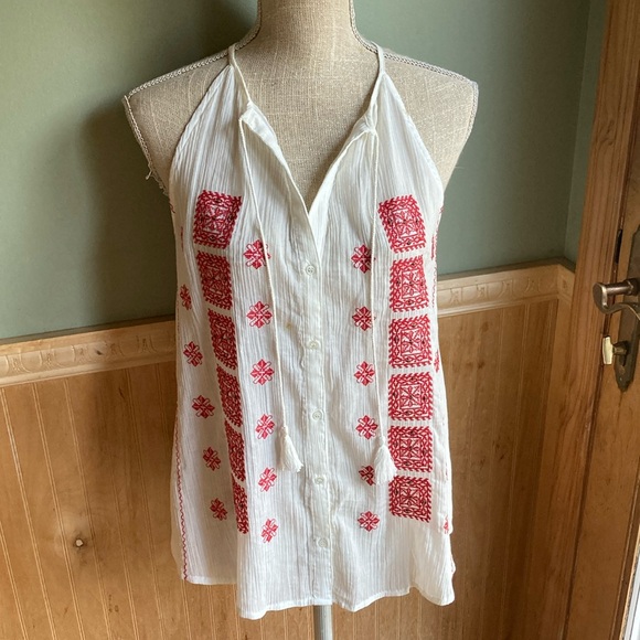 NWOT Joie white & red embroidered boho top - Picture 1 of 11